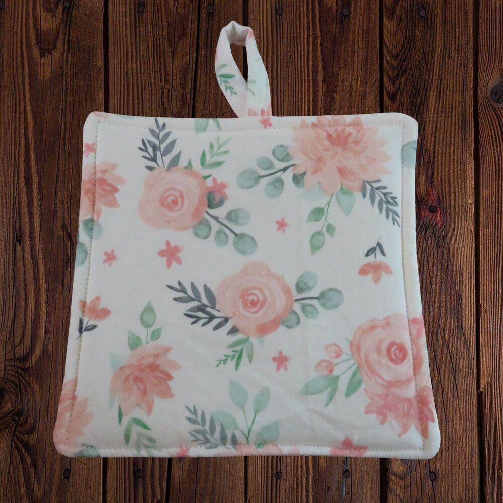 Handmade Potholder, Pink Rose